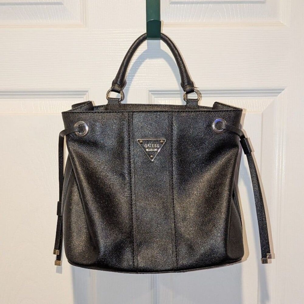 Quiet Luxury Minimalist Black Guess Tote Satchel Arm Bag PVC Old Money